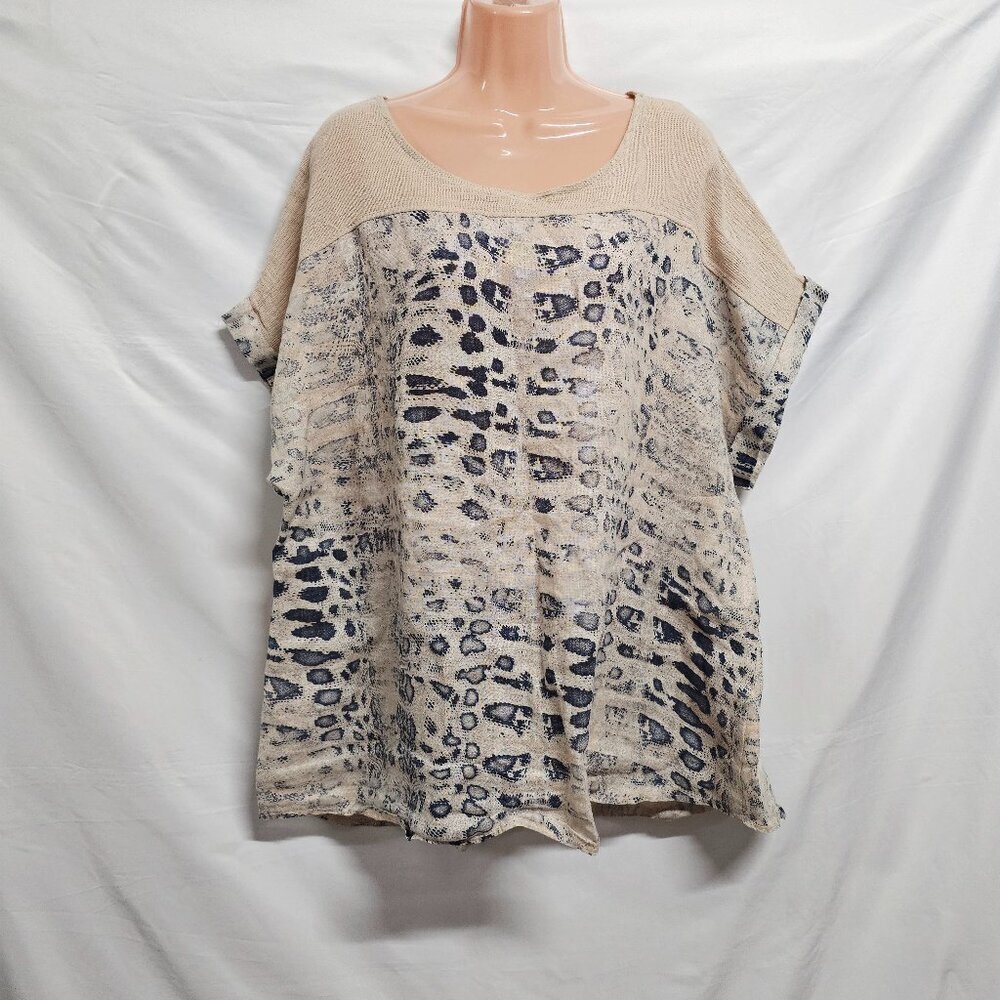 Lungo L'arno Boxy Linen Top Blouse Women Size 1X Beige